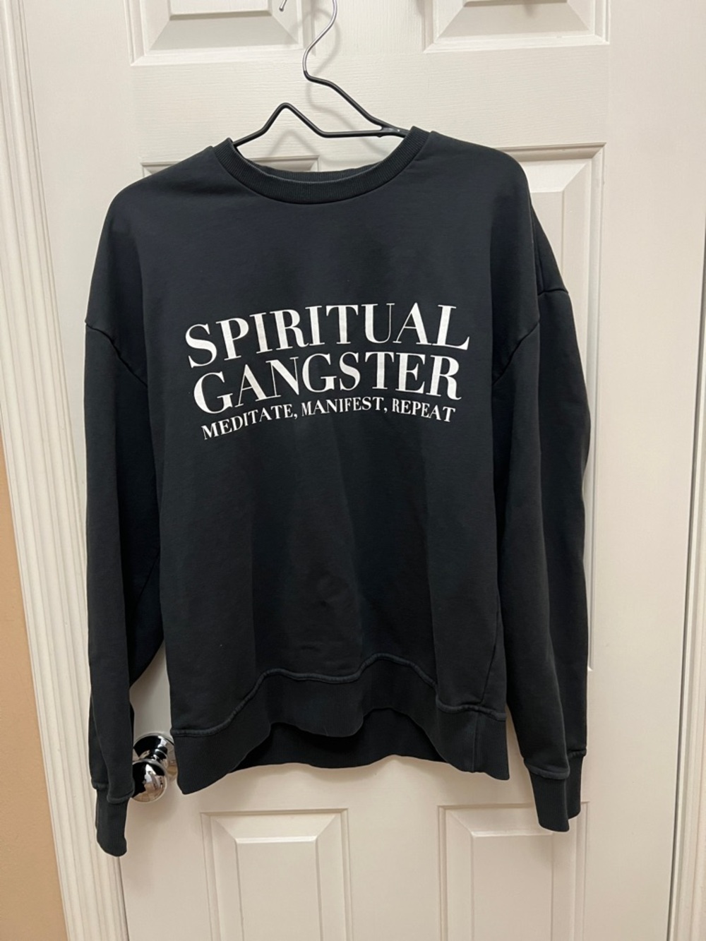 Spiritual Gangster Black Crewneck Sweatshirt with White Logo